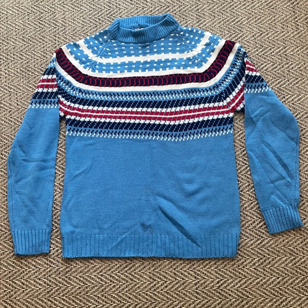 Vintage Grandpa Sweater Ski Fair Isle Crewneck Snowdrift